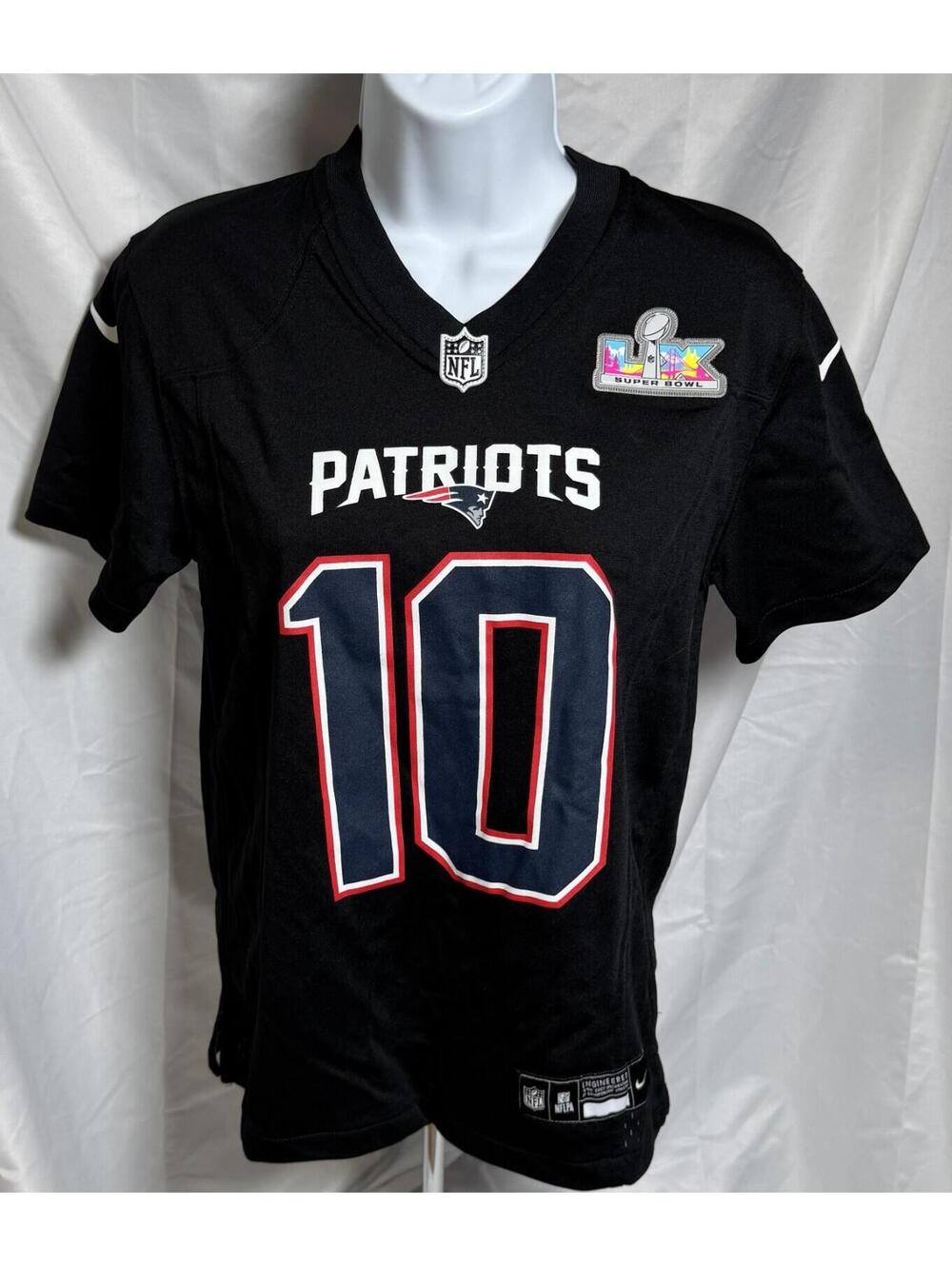 Nike New England Patriots Drake Maye Black Carbon Jersey Super Bowl Youth M NEW